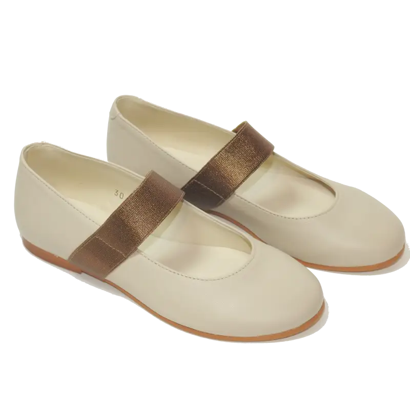 Sonatina brooklyn ivory bronze slip on elastic mary jane - girls