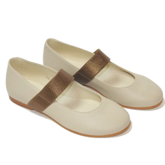 Sonatina brooklyn ivory bronze slip on elastic mary jane - girls