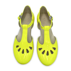 Sonatina london neon yellow patent leather t-strap - girls