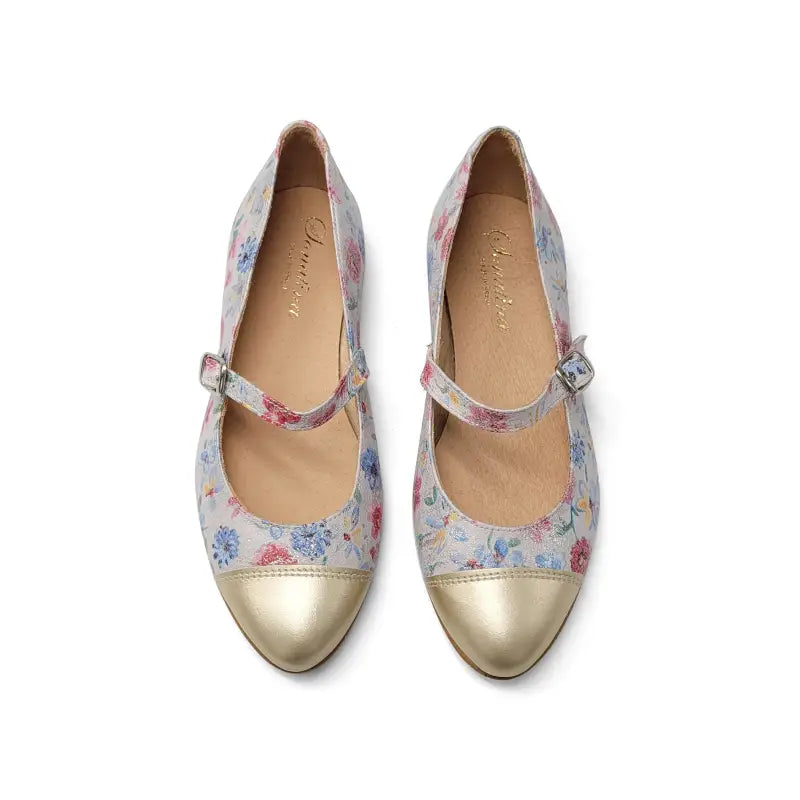 Sonatina marylou white floral gold cap mary jane - girls