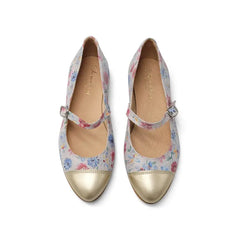 Sonatina marylou white floral gold cap mary jane - girls