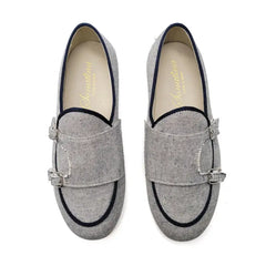 Sonatina roy up navy white linen slip on - boys
