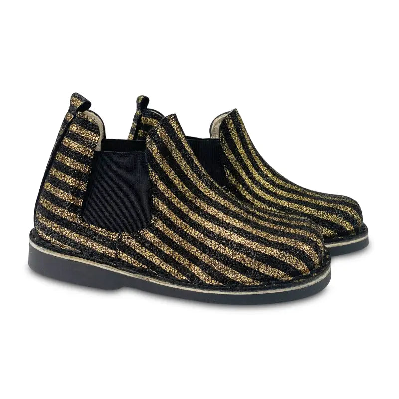 Sonatina Spice Black Gold Stripe Slip On Bootie  - GIRLS