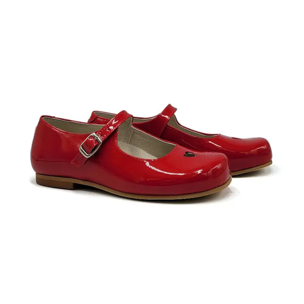 Crimson Red Patent Mary Janes with Buckle Closure | Laced Crimson Red Patent Mary Janes with Buckle Closure | Laced