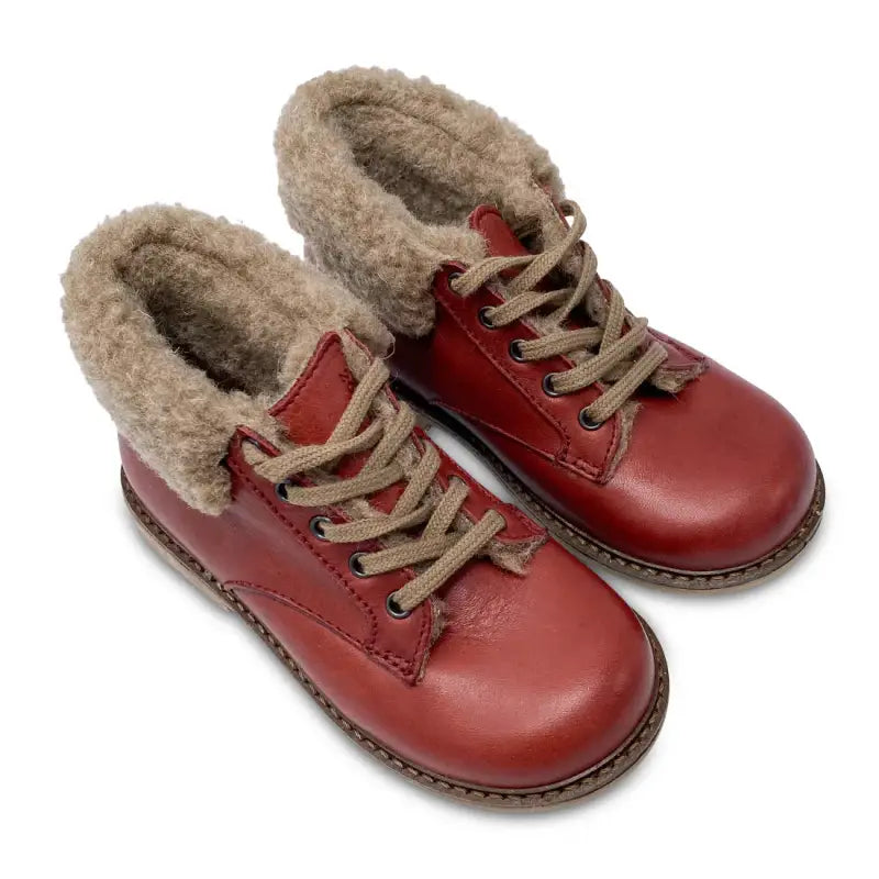 The Eugens Aesop Burgundy Fur Trimmed Lace up - FIRST WALKER