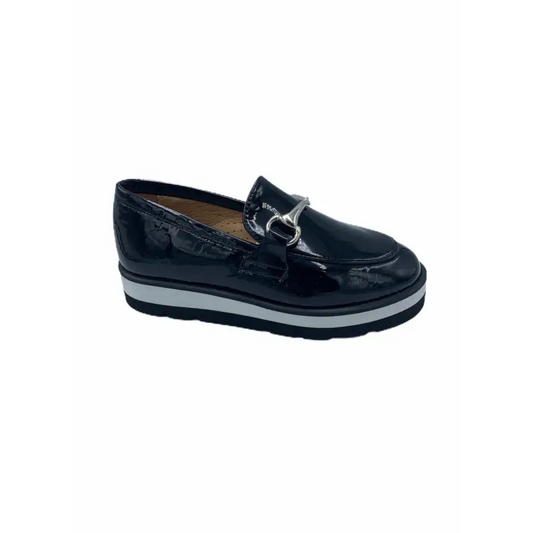 Tny black patent chain slip on loafer with & white sole 158607 - girls