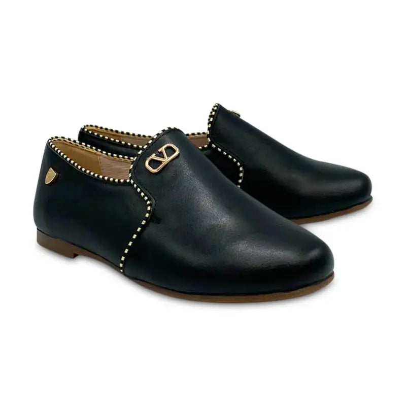 Venettini conor3 black gold detailed trim smoking slip on - boys