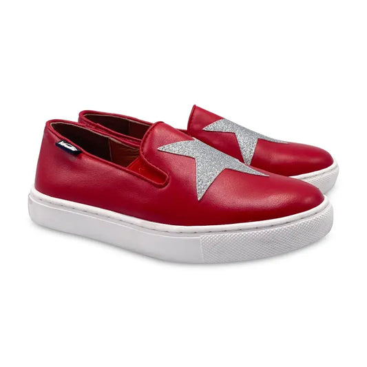 Venettini erin red silver star slip on sneaker - girls