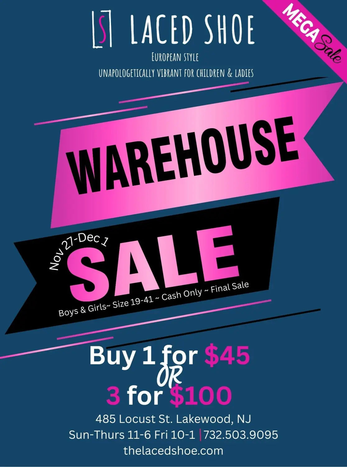 Laced shoe warehouse sale