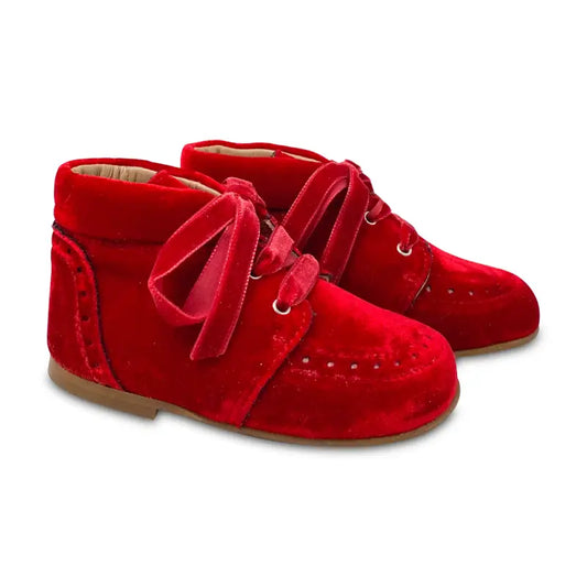 Zubii Red Velvet Wingtip Lace Up Baby Bootie ZU040 - 21 - FIRST WALKER