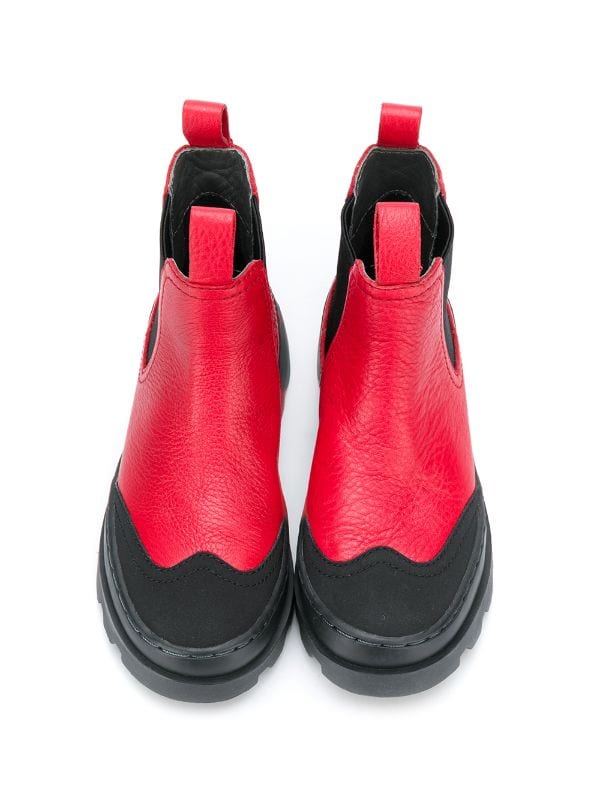 Camper Red Leather Lug Sole Pull On Bootie K900214
