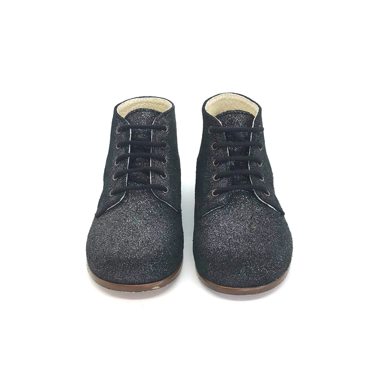 The Eugens Miloto Metallic Black Lace Up First Walker Toddler High Top