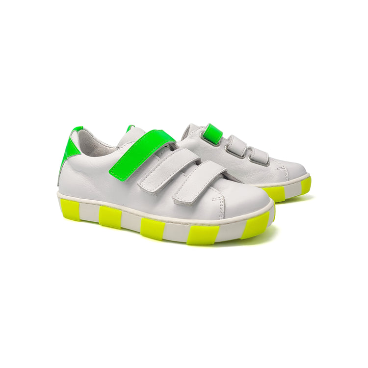 Maa by Manuela De Juan White Neon Green Yellow Velcro Sneaker