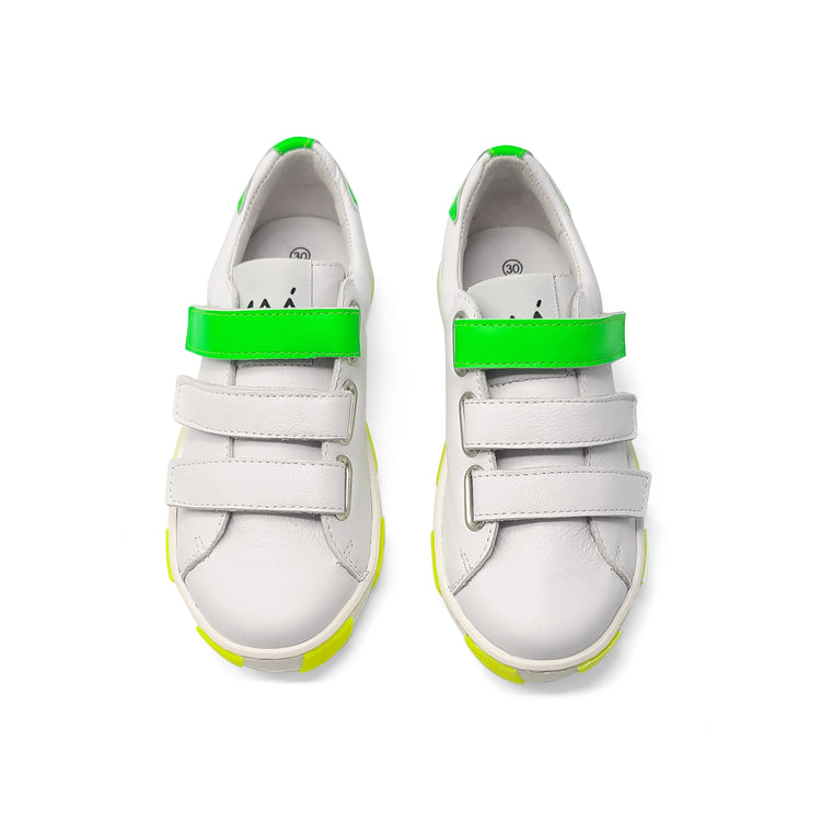 Maa by Manuela De Juan White Neon Green Yellow Velcro Sneaker