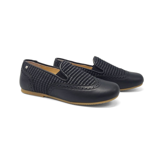 Manuela De Juan Black Woven Wingtip Smoking Slip On S3028