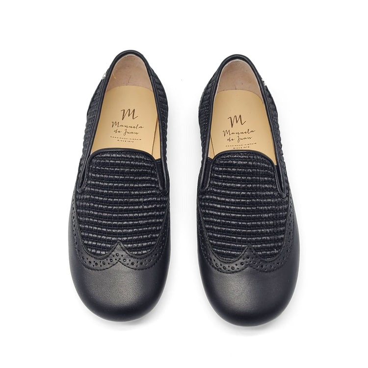 Manuela De Juan Black Woven Wingtip Smoking Slip On S3028