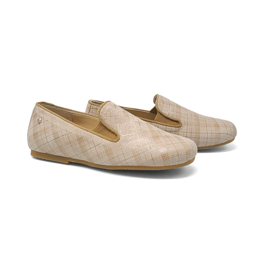 Manuela De Juan Beige Plaid Smoking Shoe S2488