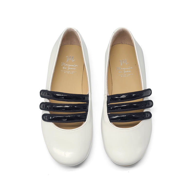 Manuela De Juan White Patent Black Three Strap Dress Shoe S3038