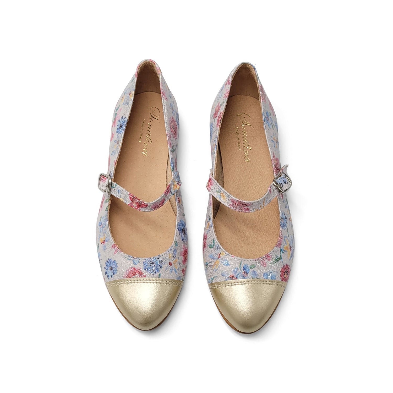 Sonatina Marylou White Floral Gold Cap Mary Jane – Laced Shoe Inc
