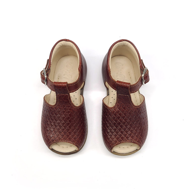 Emel Cognac Woven Peep Toe Buckle Sandal E2208
