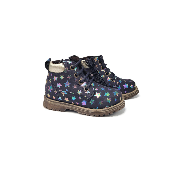 Froddo Navy Colorful Star Lace Side Zipper Bootie G2110085