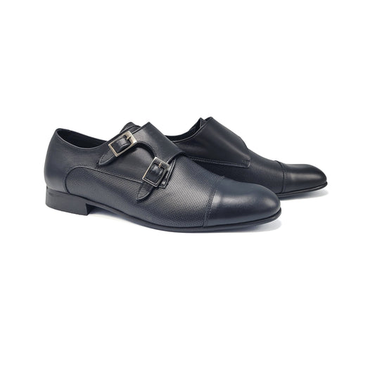 Andanines Black Perforated Monk Strap Dress Shoe 182705