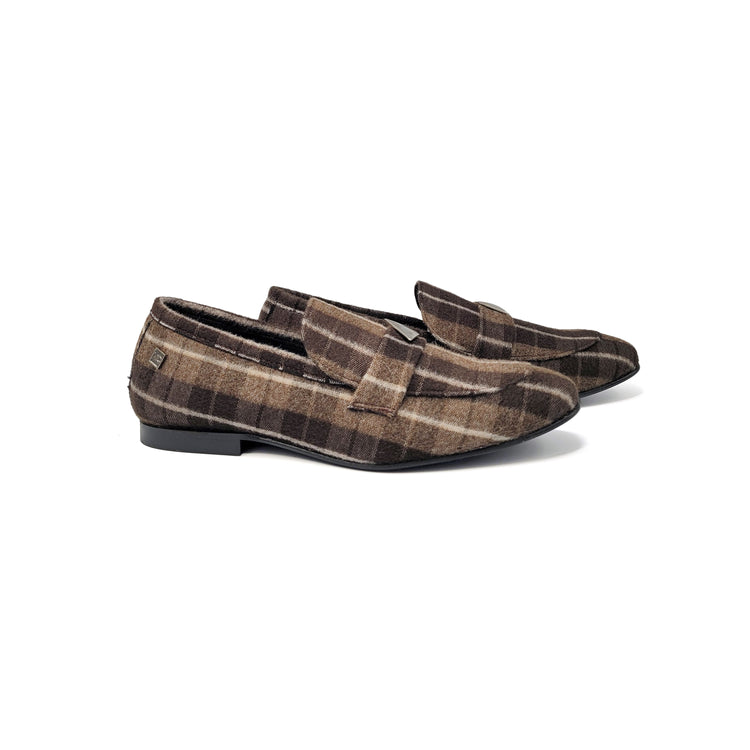 Maria Catalan Brown Plaid Wool Loafer CESAR004