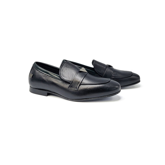 Maria Catalan Black Leather Triangle Loafer CESAR004