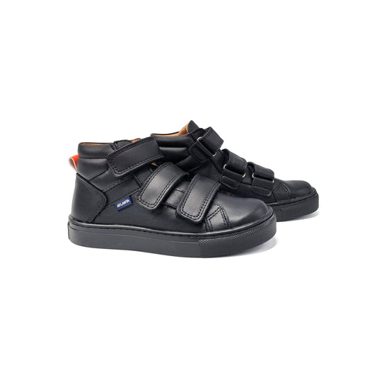Atlanta Mocassin Black Three Strap Velcro High Top Sneaker 021