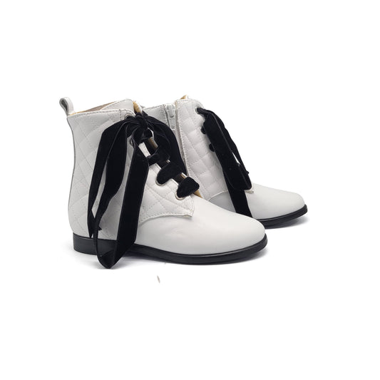 Finding Alex Mikey White Quilted Velvet Lace Bootie