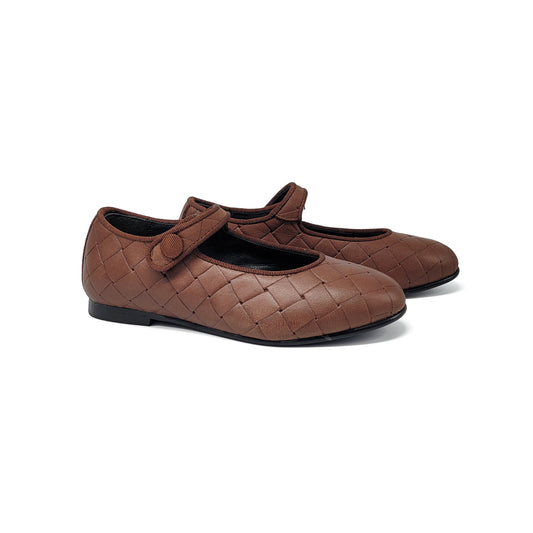 BRUNELLIS Brown Leather Woven Mary Jane S-21