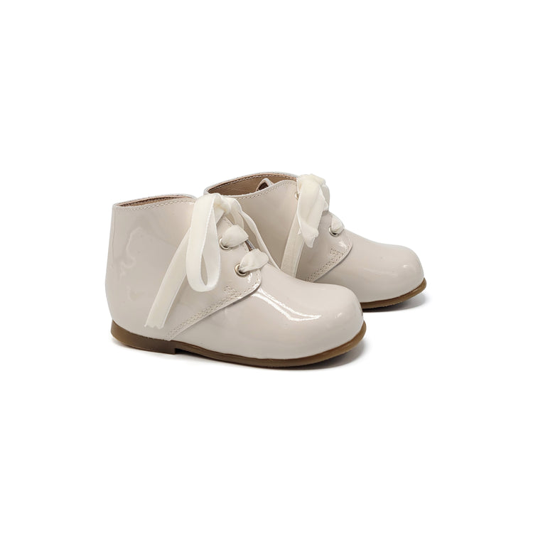 Zubii Cream Patent Lace Up Baby Bootie 2959