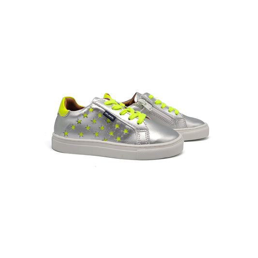 Atlanta Mocassin Silver Neon Green Stars Lace Sneaker 103