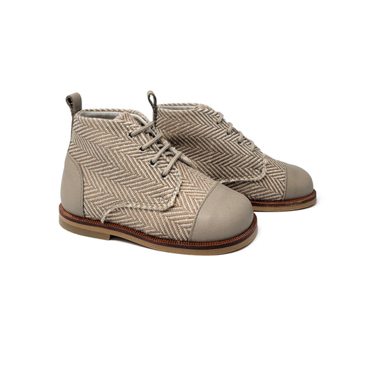Andanines Taupe Herringbone Lace Up Baby Shoe 222171