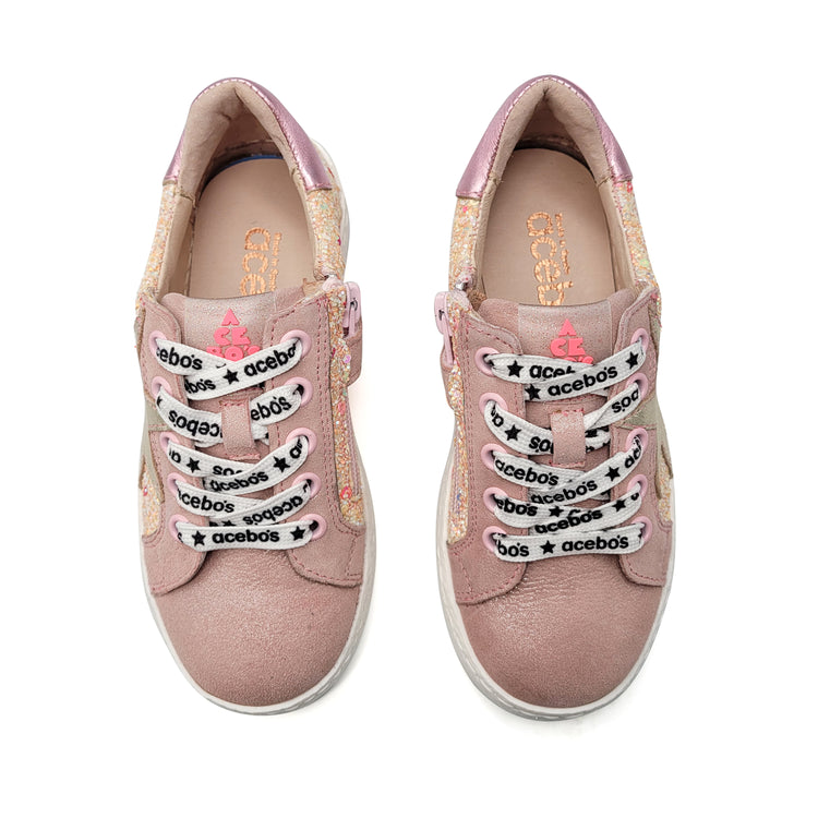 Acebos Rose Peach Glitter Lace Up Sneaker 5461