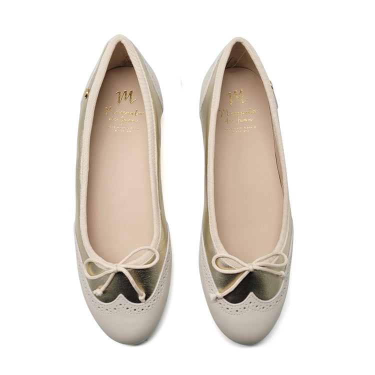 Manuela De Juan Platinum Cream Wingtip Ballet Flat S3062