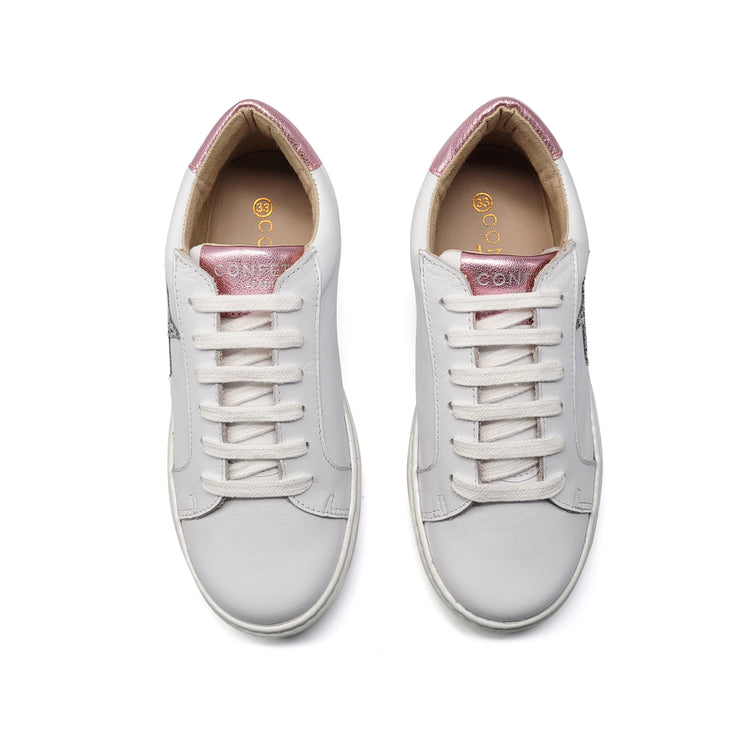 Confetti White Pink Silver Star Lace Sneaker 3424
