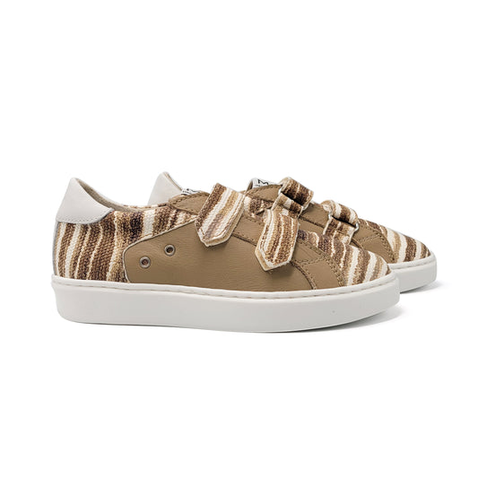 MAA Taupe Striped Velcro Sneaker C252