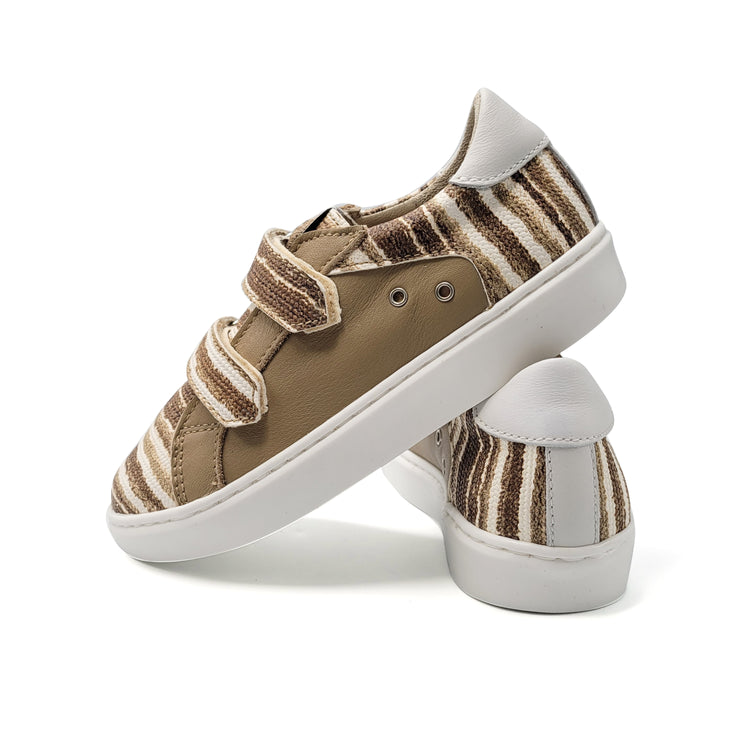 MAA Taupe Striped Velcro Sneaker C252