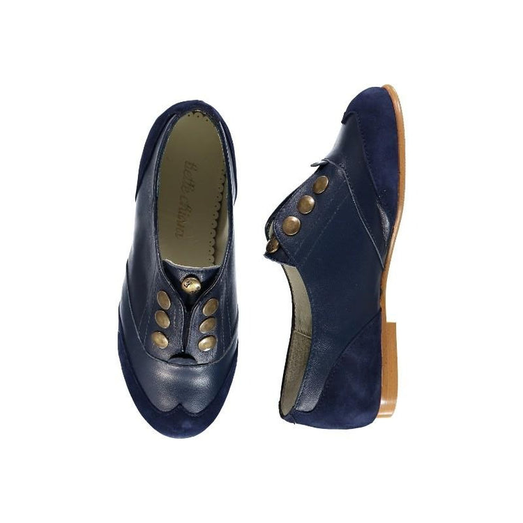 Belle Chiara Navy Leather Suede Oxford