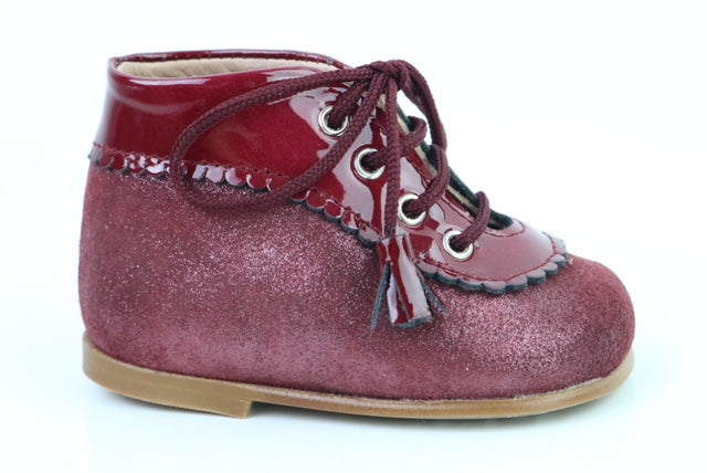 Papanatas Burgundy Shimmer Leather Lace Bootie 3530X