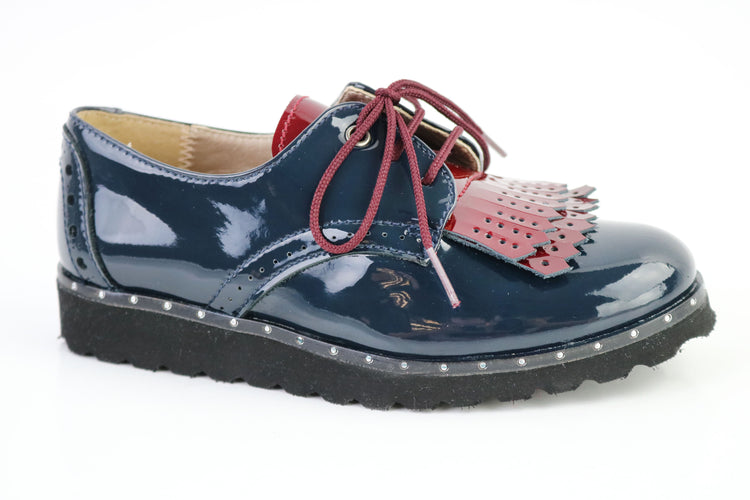 Papanatas Blue Leather Red Fringe Oxford  4454X