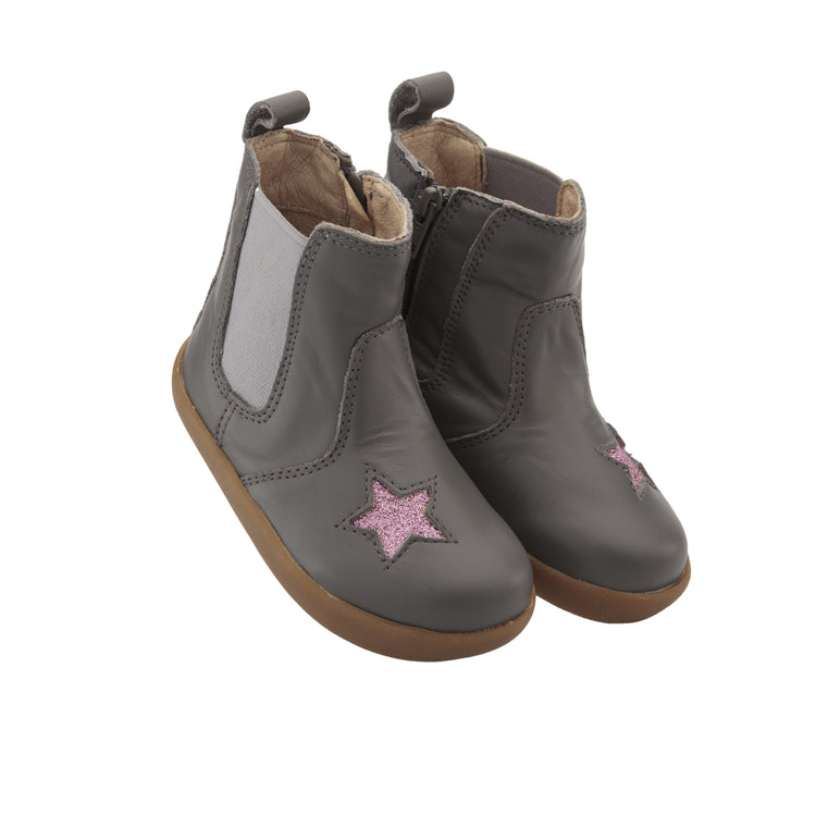 Oldsoles Grey Pink Glitter Star Side Zipper Bootie 5060