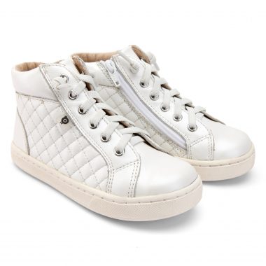 Oldsoes White Quilt No Tie Hi Top Side Zipper Sneaker 6115