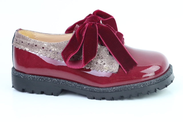 Papanatas Burgundy and Gold Patent Leather Laced Oxford 6136X