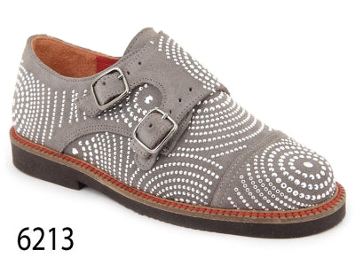 Confetti Grey Stud Munk Strap Shoe 6213