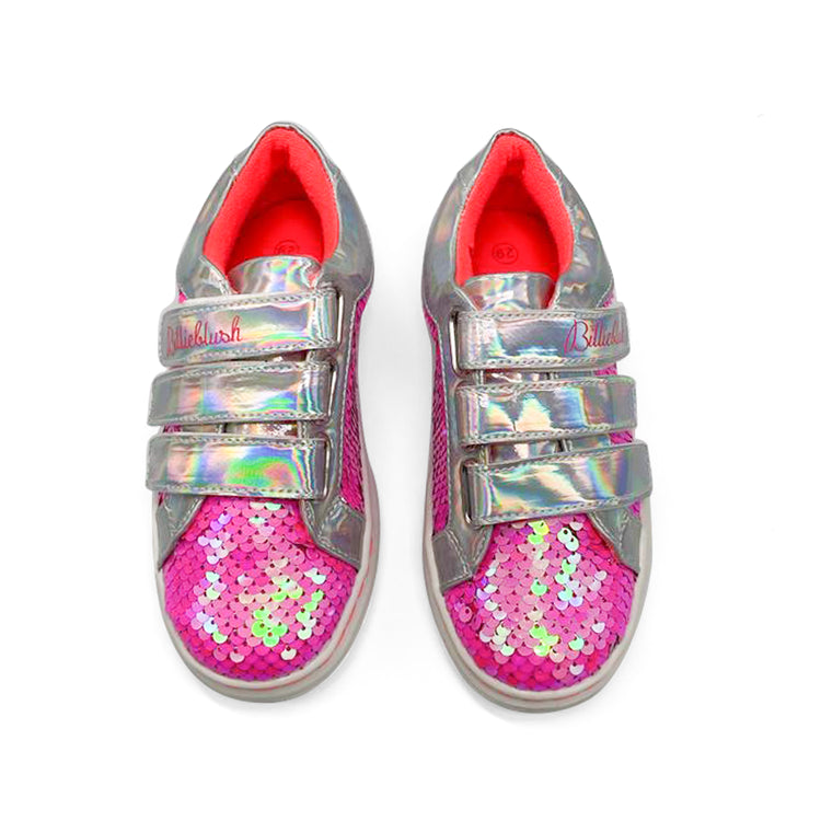 Billieblush Silver Pink Sequin Velcro Sneaker 19308