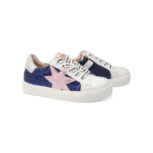 Acebos Navy Glitter Lilac Star Lace Up Sneaker 5461