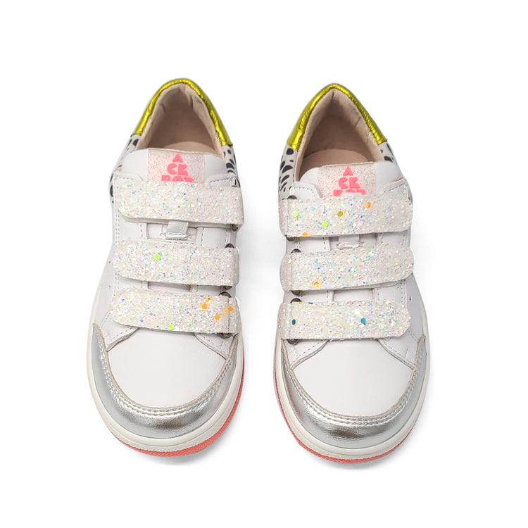 Acebos White Star Imprint Glitter Velcro Sneaker 9943