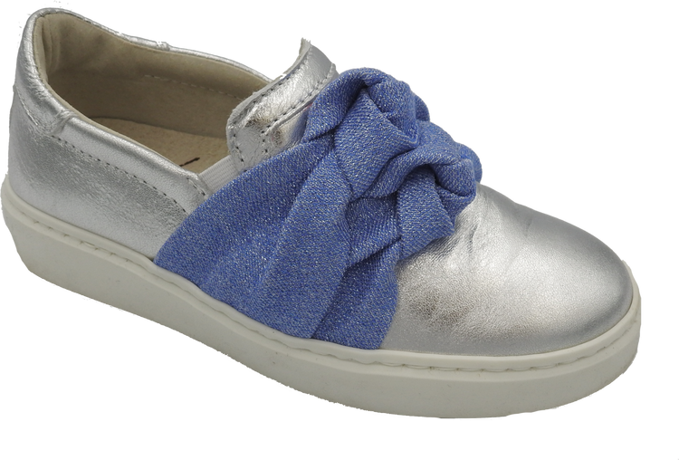 Shoe B 76 Silver Denim Blue Knot Slip on Sneaker 1203